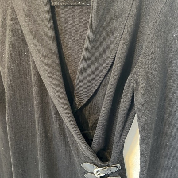 Chaps Womens Knit Wrap Black Sweater Dress Belted Adjustable Knee Length Large - Picture 7 of 16